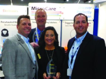 MicroCare Representative of the Year was awarded to Restronics SouthEast. 
Left to right: Rick Hoffman, MicroCare Regional Sales Manager, Tim Glasgow, Restronics Southeast, Tara Miller, Restronics Southeast, Dan Sinclair, National Sales Manager.

